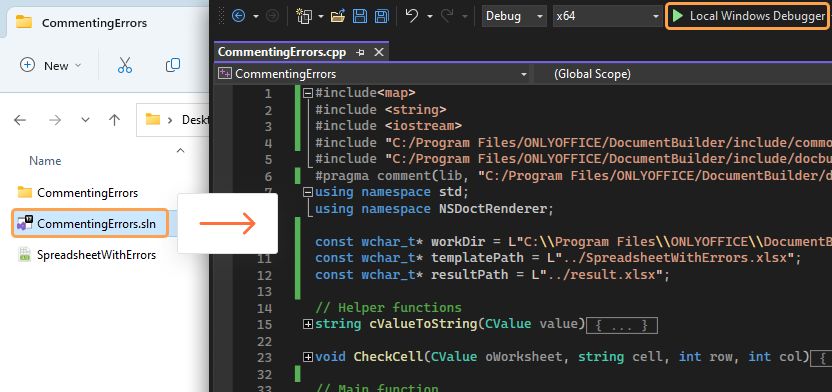 Visual Studio build and run sample