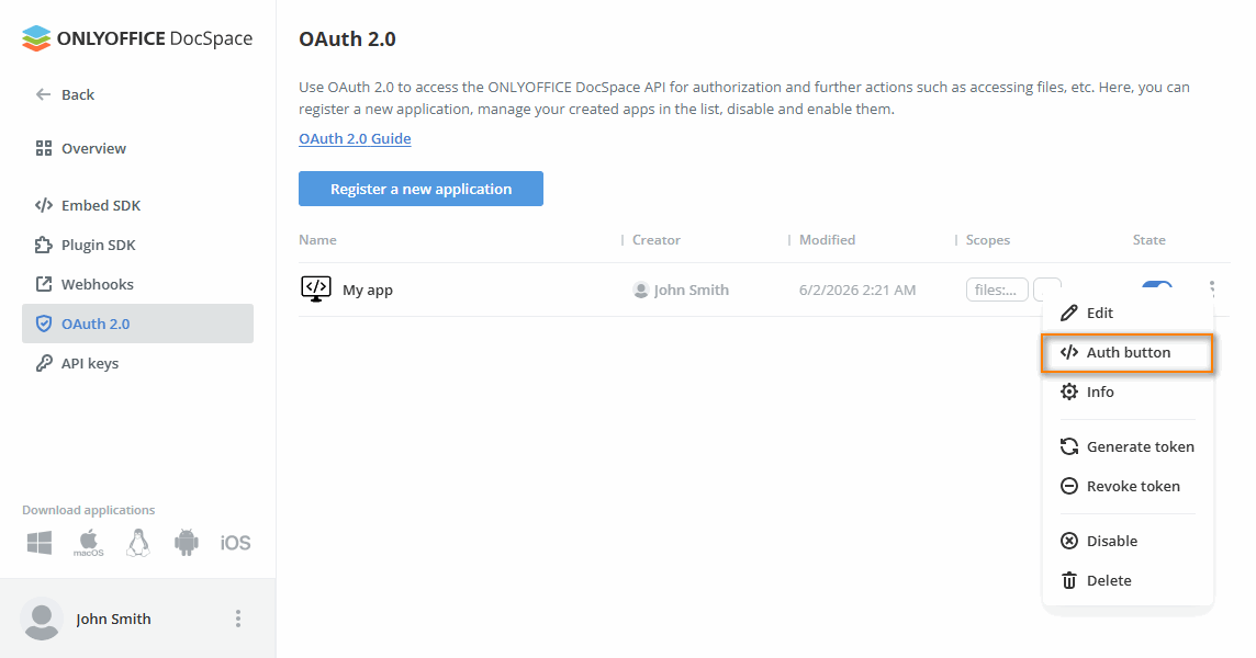 Auth button