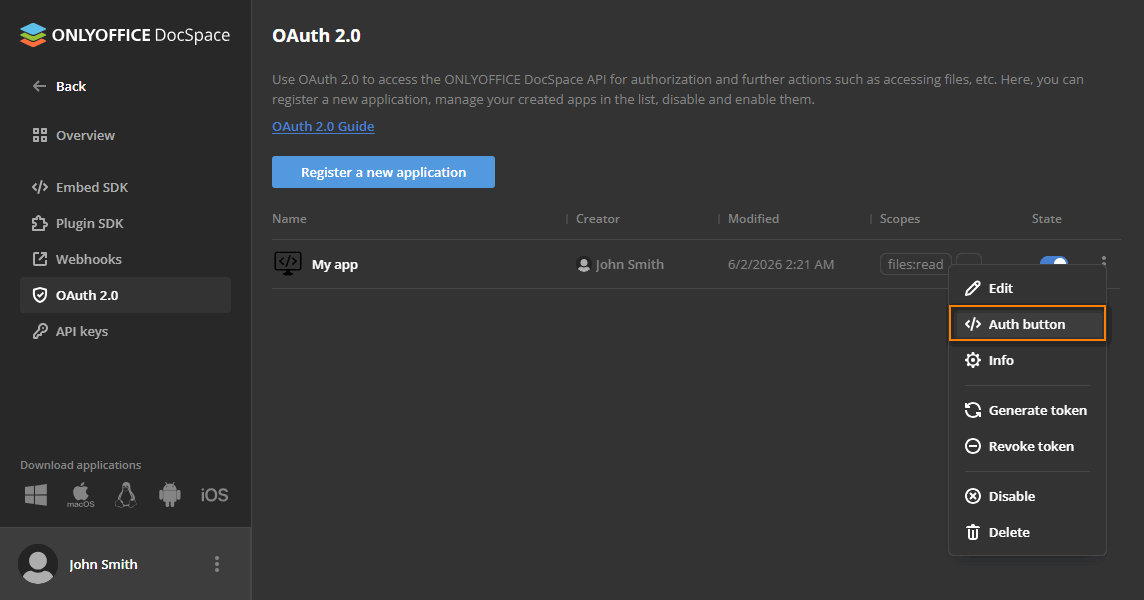 Auth button