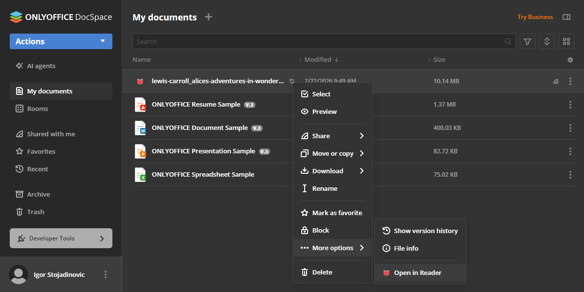Book reader open file