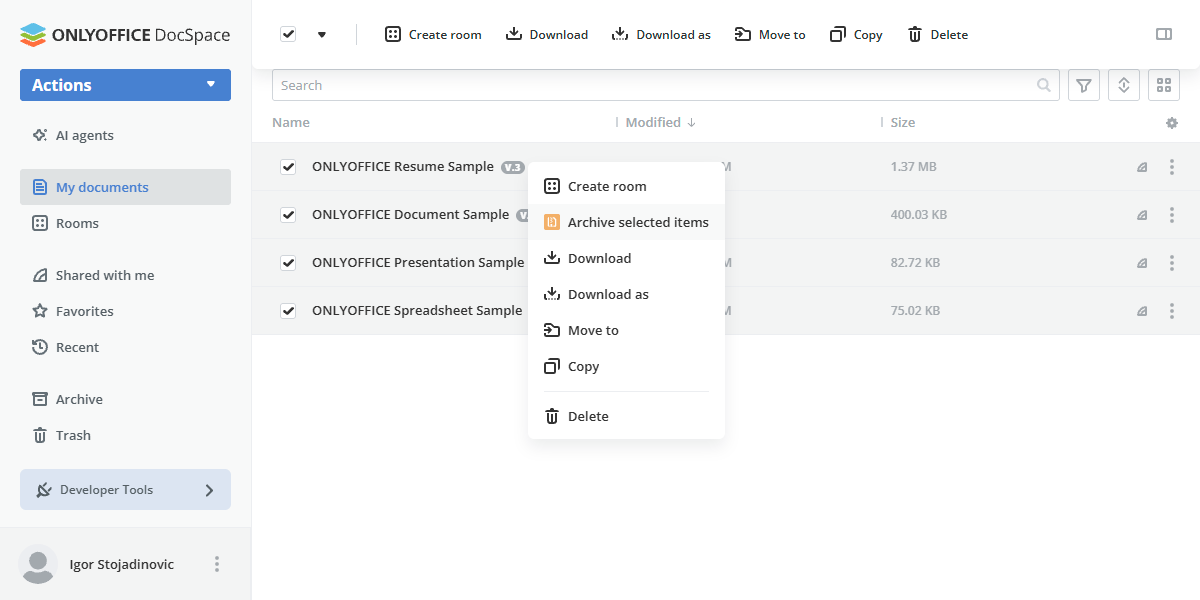 Archive selected files