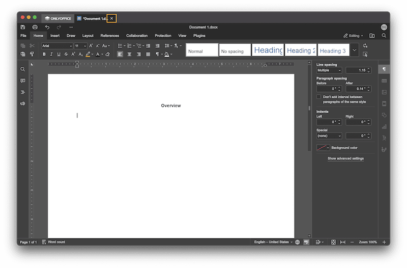 Cross button in the header