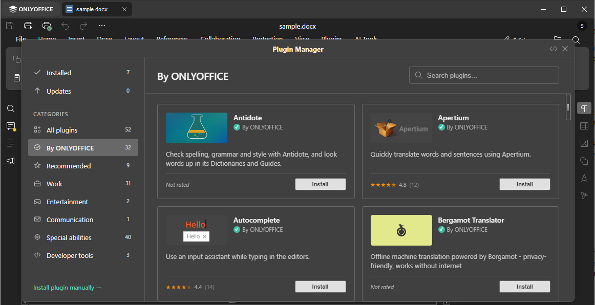 Plugins manager