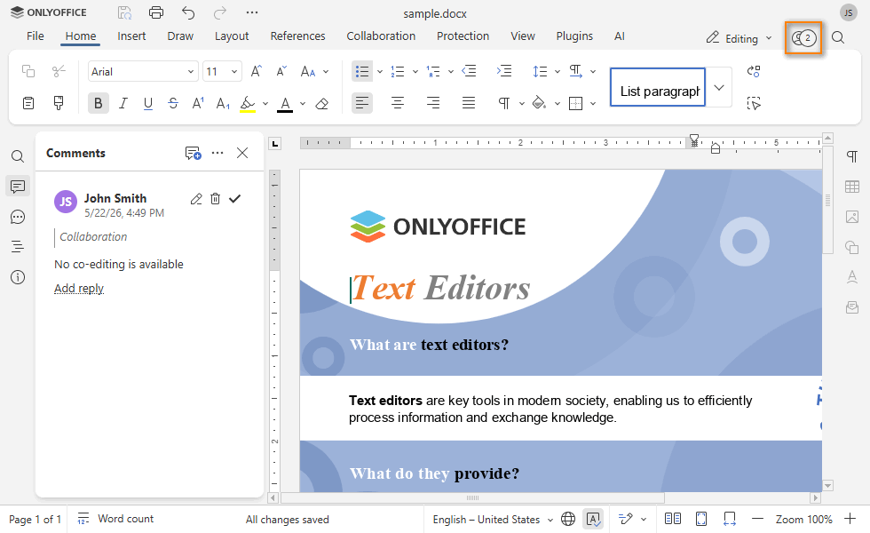 No collaborative editing