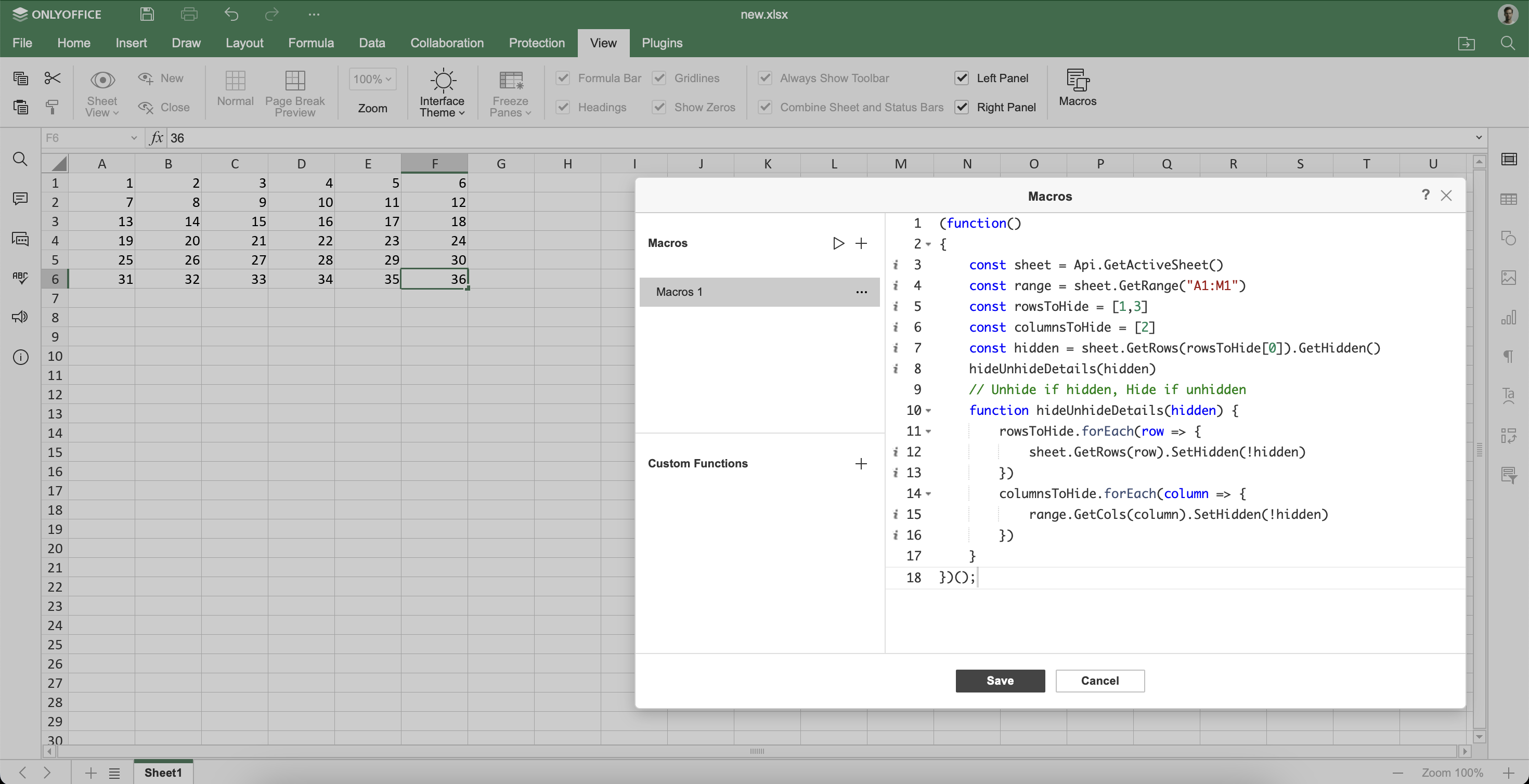 Hide or unhide rows and columns