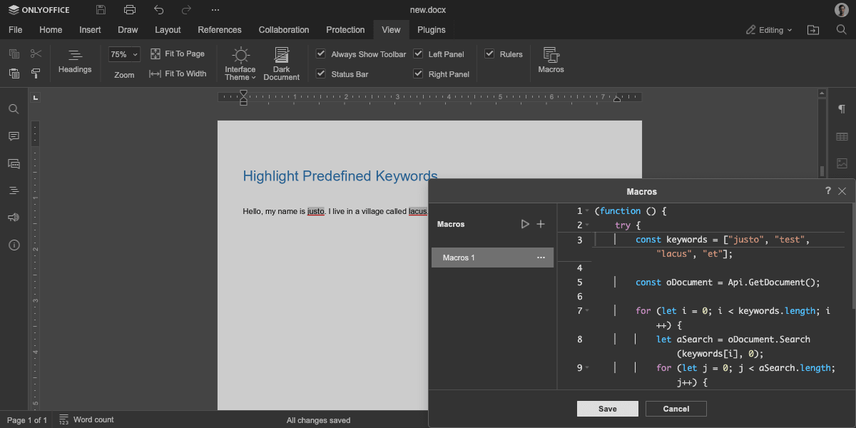 Highlight predifined keywords