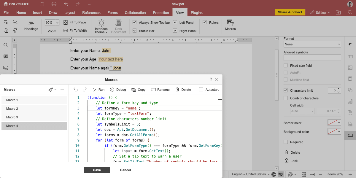 TextFormCharacterLimit