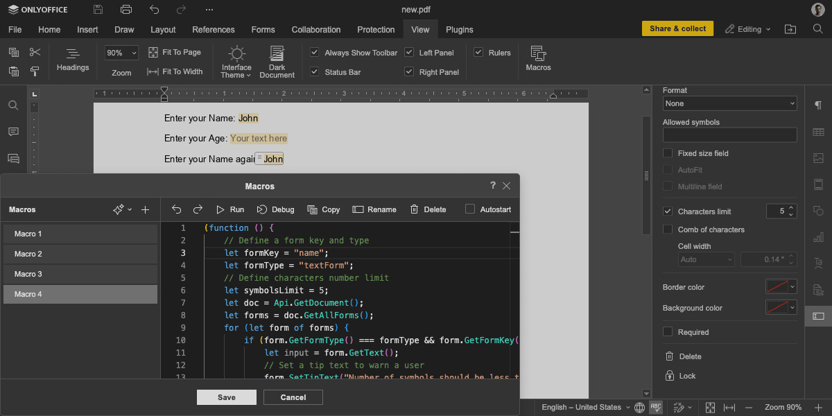 TextFormCharacterLimit