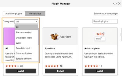 Plugin categories