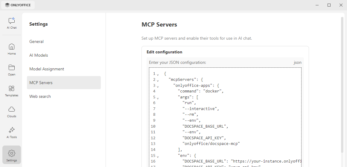 Add ONLYOFFICE Apps server configuration