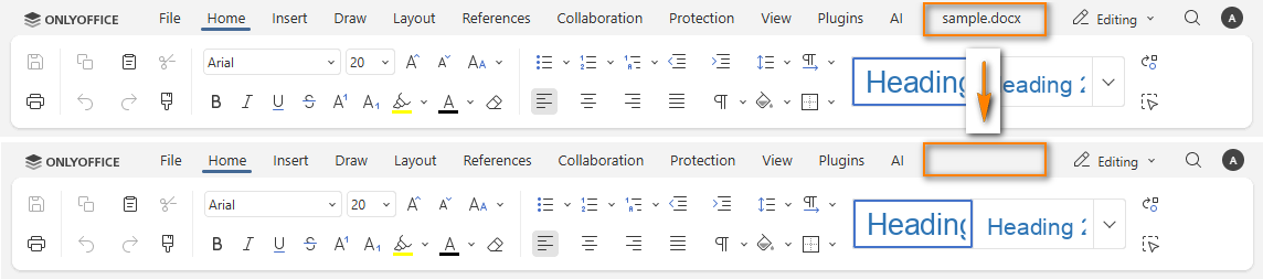 Toolbar hide file name