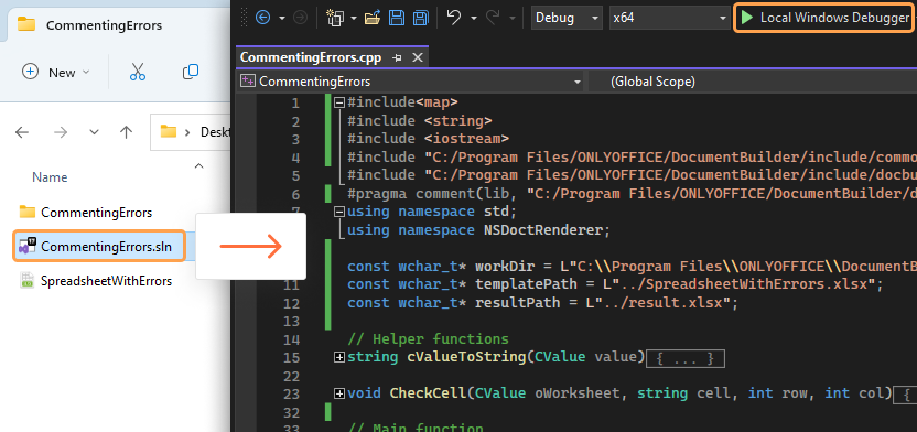 Visual Studio build and run sample