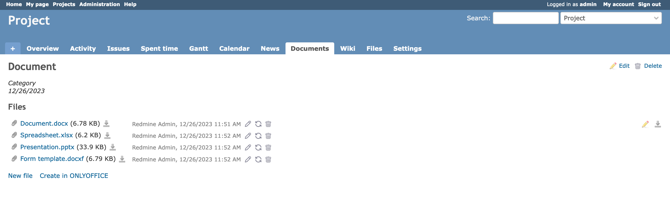Documents page