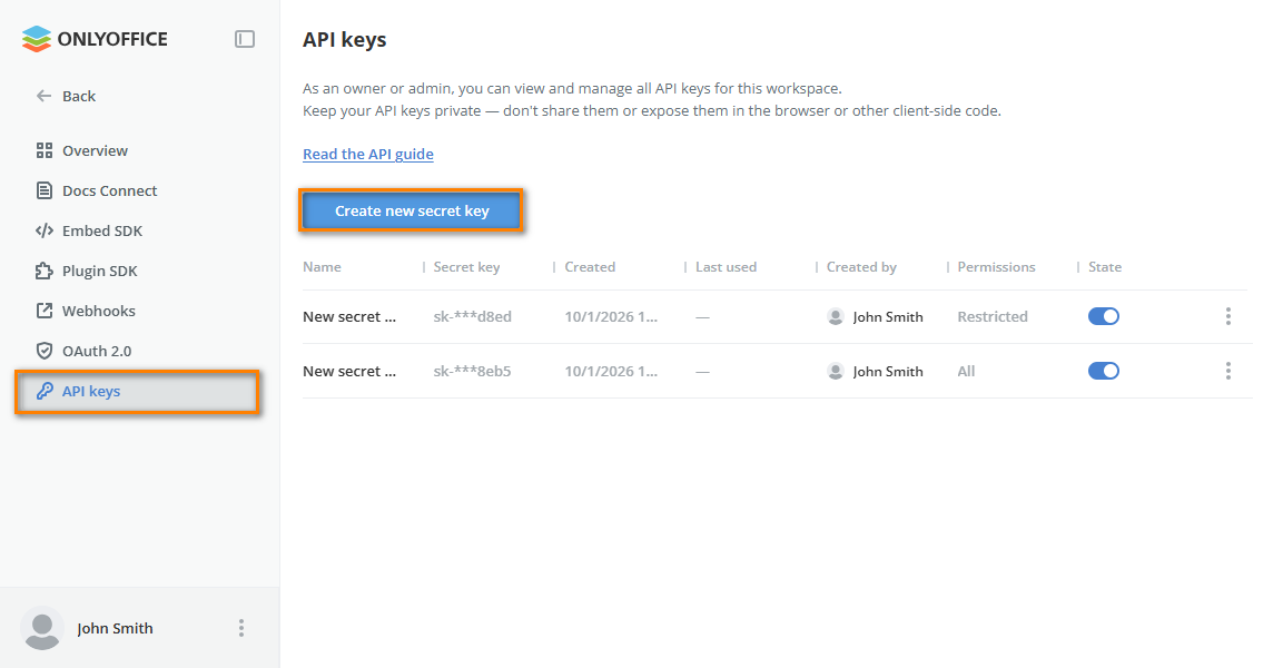 API keys