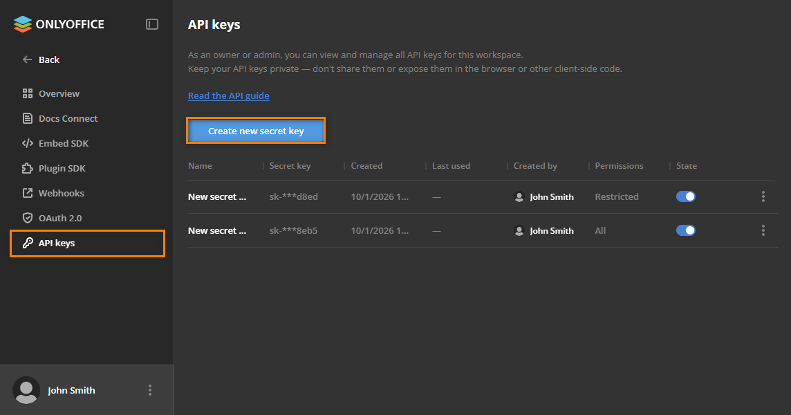 API keys