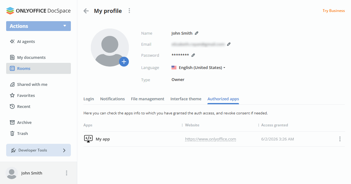 Authorized apps
