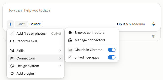 This image confirms a successful client-ONLYOFFICE Apps MCP server connection