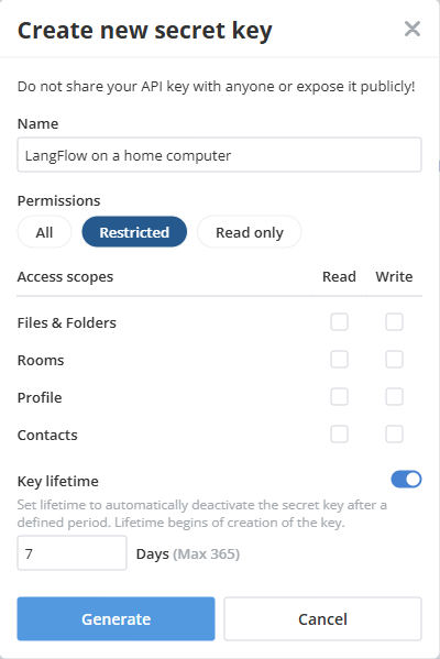 Create API key