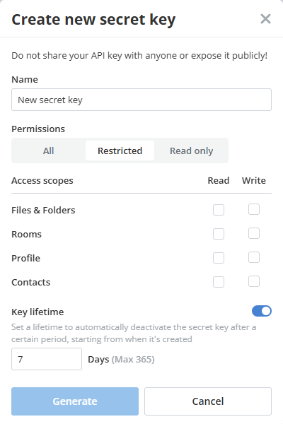 Create API key