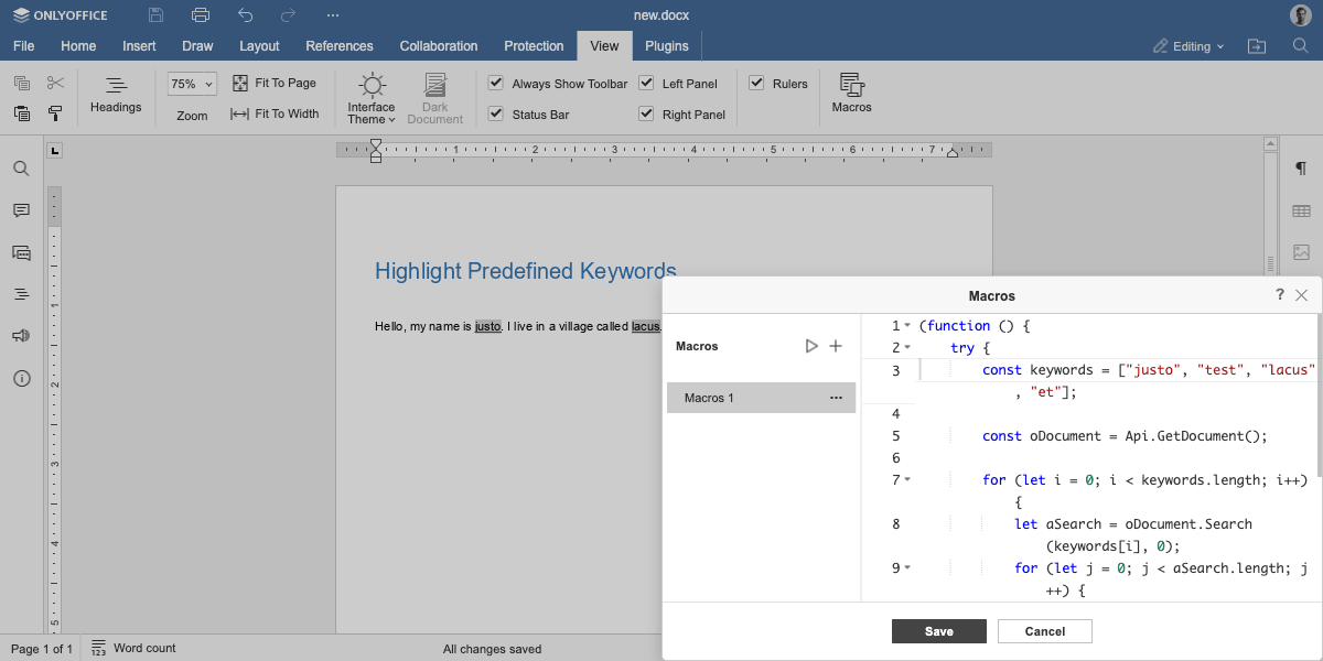 Highlight predifined keywords