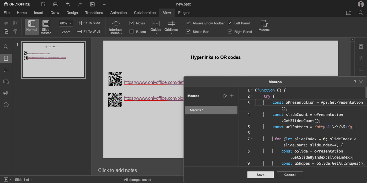 Hyperlinks to QR codes